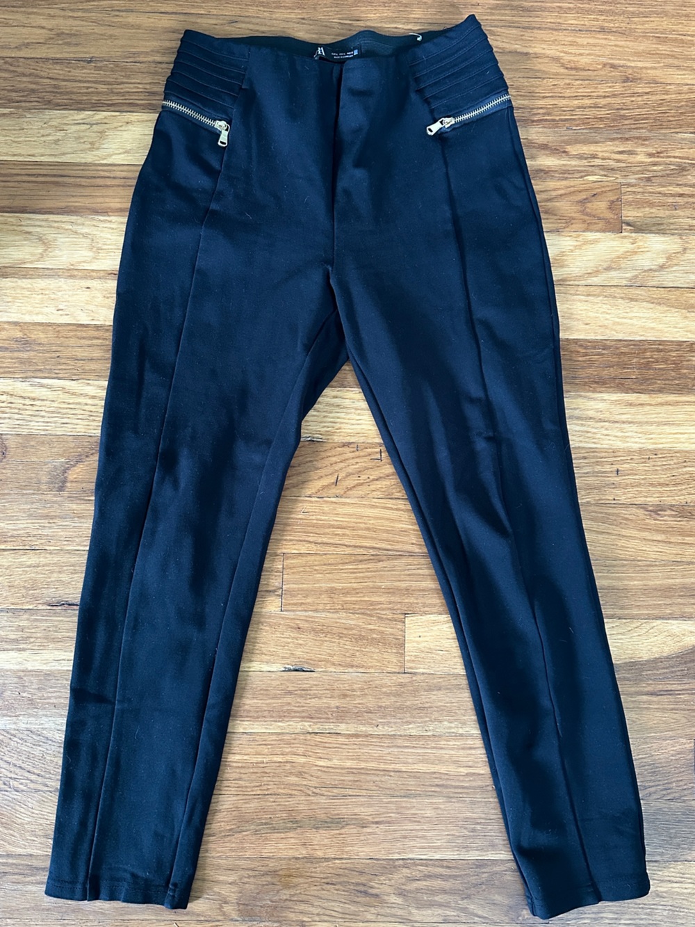 Zara Black Ribbed high Waist Pants zipper